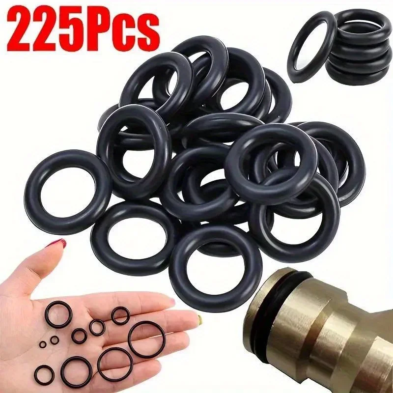 225pcs O Ring Set Gaskets 18 Size Nitrile Rubber Round Gasket Seal Elastic Oil Resist Washer Seals Faucet Professional