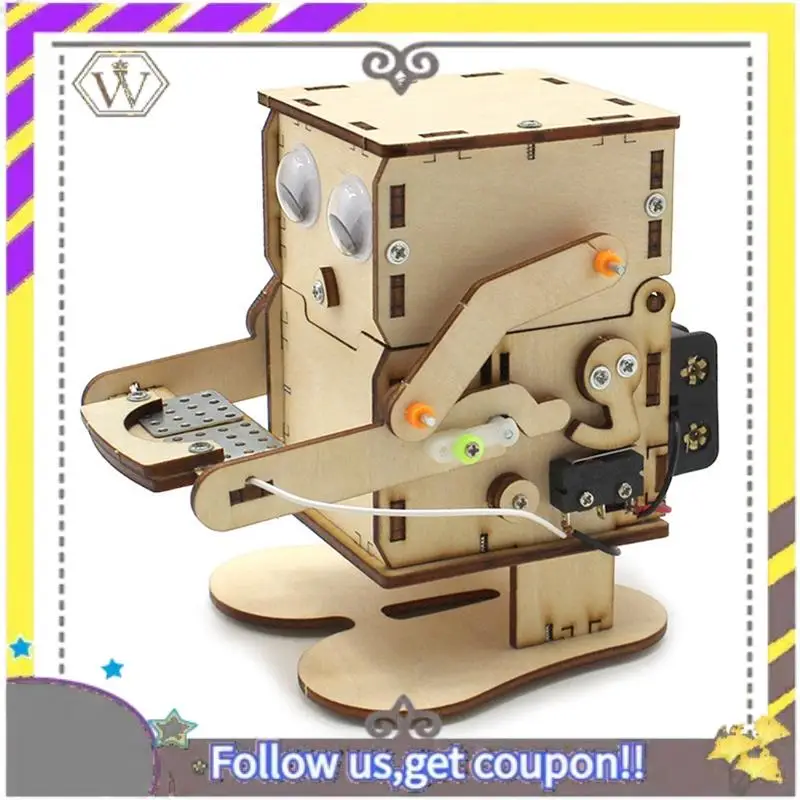 New Robot Eating Coin Wood DIY Model For Kid Science Experiment Wooden Assembly Kit Educational Toy 1Set