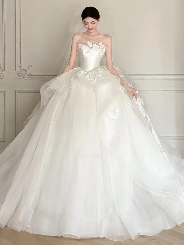 Luxry marfim tule noiva vintage vestido de noiva elegante feminino applique vestido de noiva sem alças vestidos de casamento personalizado 2026