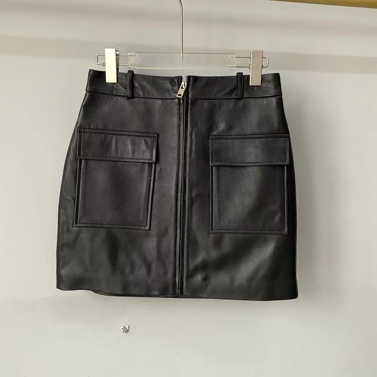 تنورة نسائية متوسطة الطول من جلد eepskin تنورة جلدية لجميع المواسم للتنقل Sle منتصف الطول وصل حديثًا للخريف