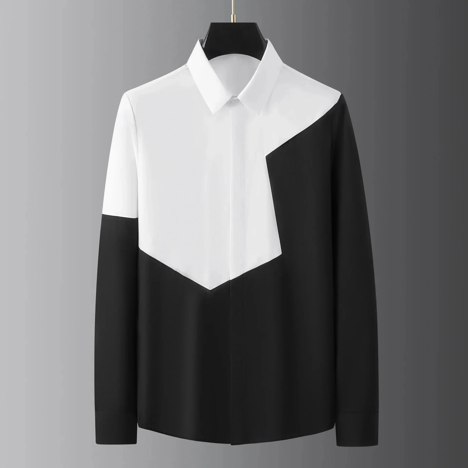 

Men's black and white classic simple pattern 3D printed long-sleeved shirt spring and autumn outing party printed lapel shirt