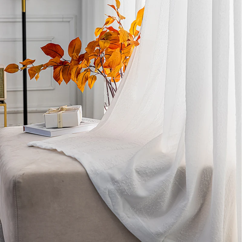 Custom Size NORNE White Sheer Curtains for Living Room Light Filtering Drapes Privacy Window Tulle Curtain for Bedroom