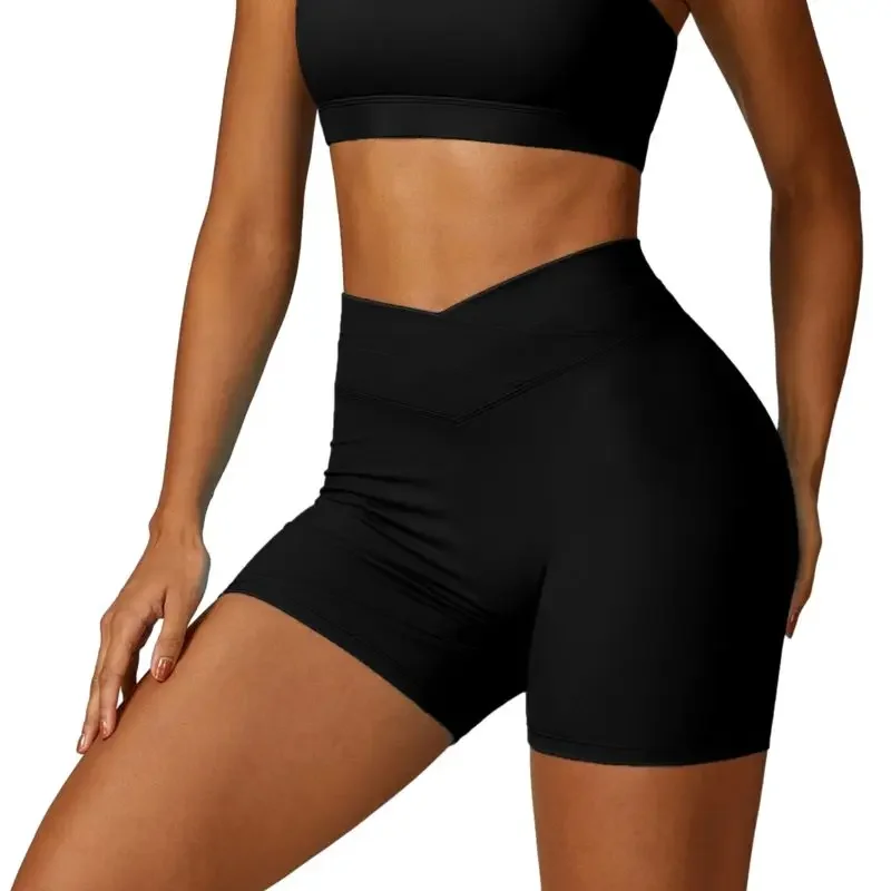 

Women's Tight Fit Brushed Crossed High Waisted Fitness Shorts Sports Yoga Running Outfit Comfortable Breathable Shorts