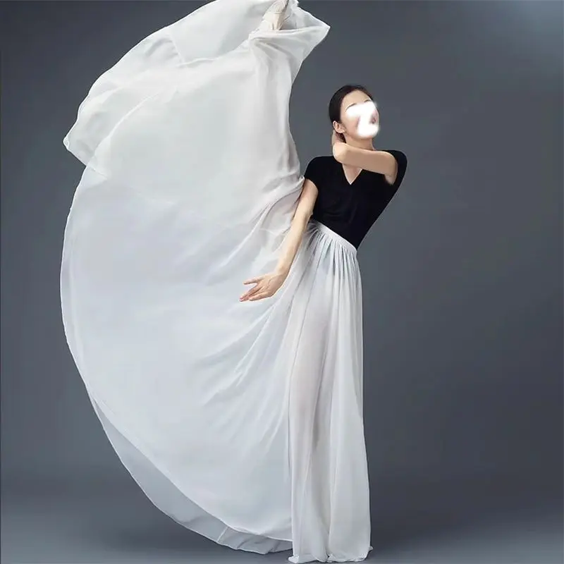 Modern Dance Performance Skirt 720 Degree Large Skirt Classical Dance Long Skirt Double Layer Chiffon Square Dance Women's Skirt