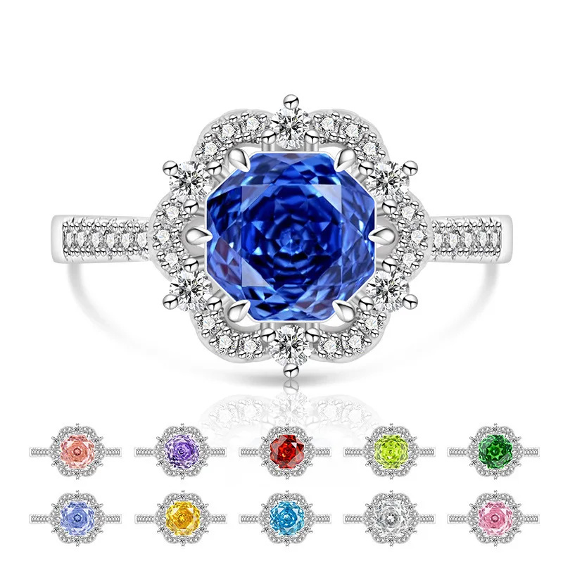

Dream Light Luxury 925 Sterling Silver Elegant Rose Cut High Carbon Diamond Flower Ring Ladies Jewelry