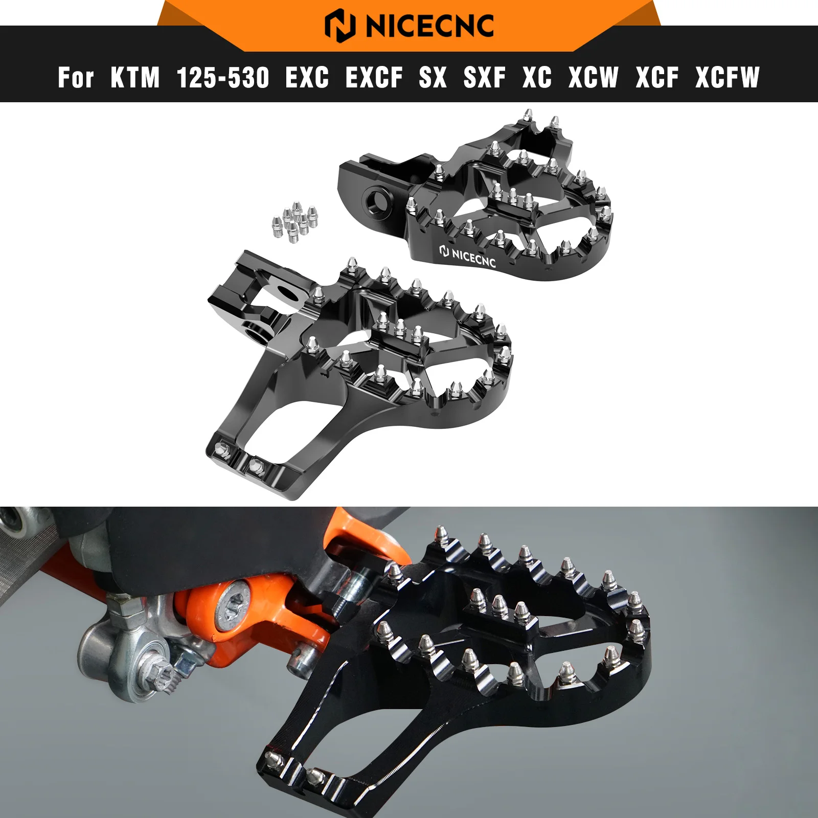 

NICECNC Extender Footrest Foot Pegs For KTM EXC 300 EXC-F 350 SX 125 SXF 450 Husqvarna TE 300 2017-2023 GasGas EC 300 2021-2023