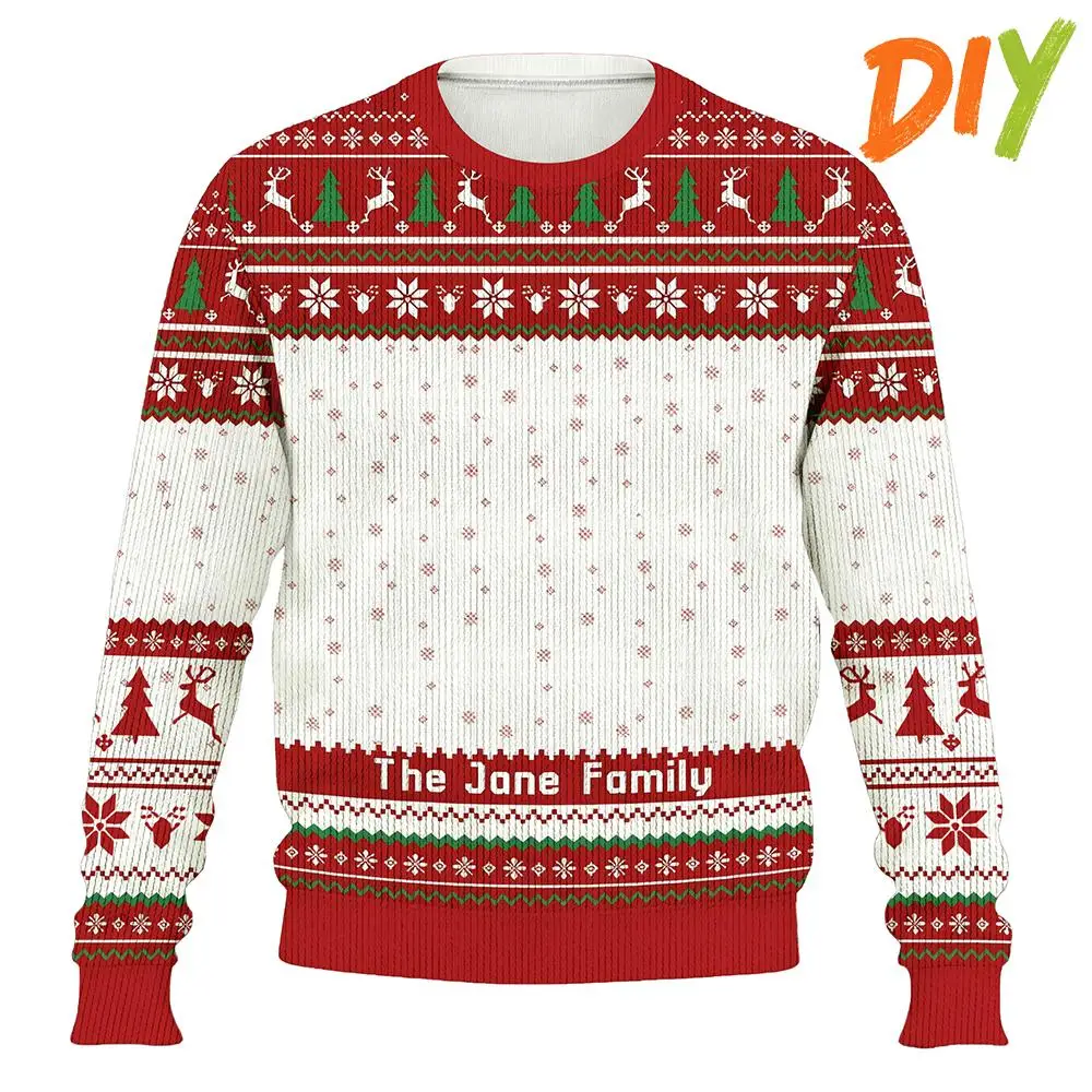 Christmas Custom Family Sweater Personalized DIY Photo Print Ugly Christmas Long-sleeved Tops Unisex Christmas Funny Pullover
