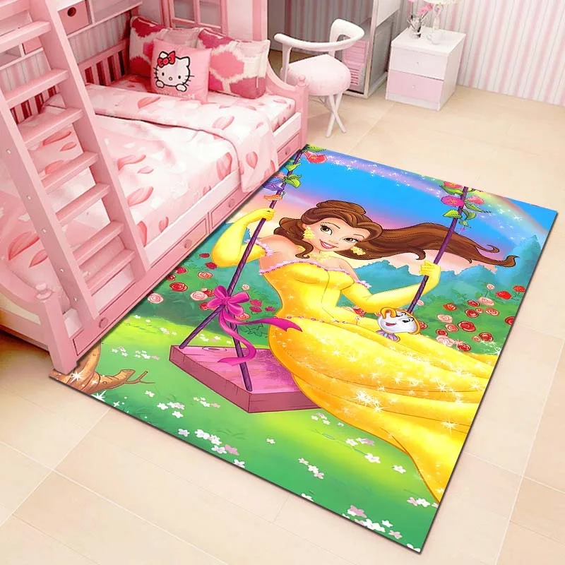 Disney Beauty and The Beast Print Cartoon Carpet Rug for Home Living Room Bedroom Sofa Doormat Decor Girls Gifts Pink Room Decor