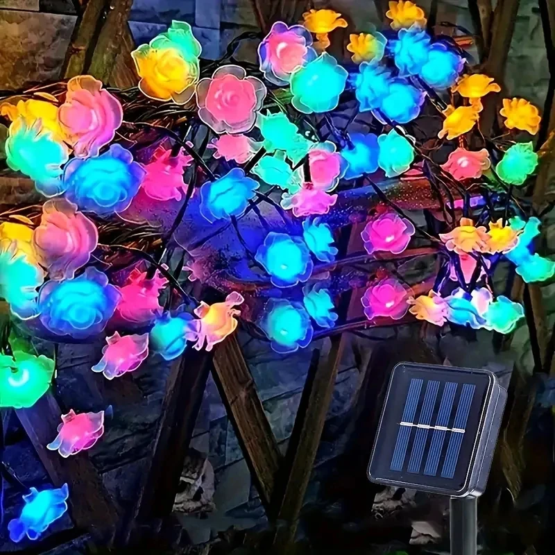 Solar Rose LED String Lights 100/50 LED 8 Lighting Modes Fairy Light Christmas Garland For Valentine's day Garden Party Decor