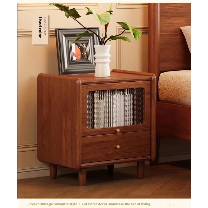 American European Design Solid Wood Nightstand with Antique Appearance Durable Hotel & Home Bedroom Storage