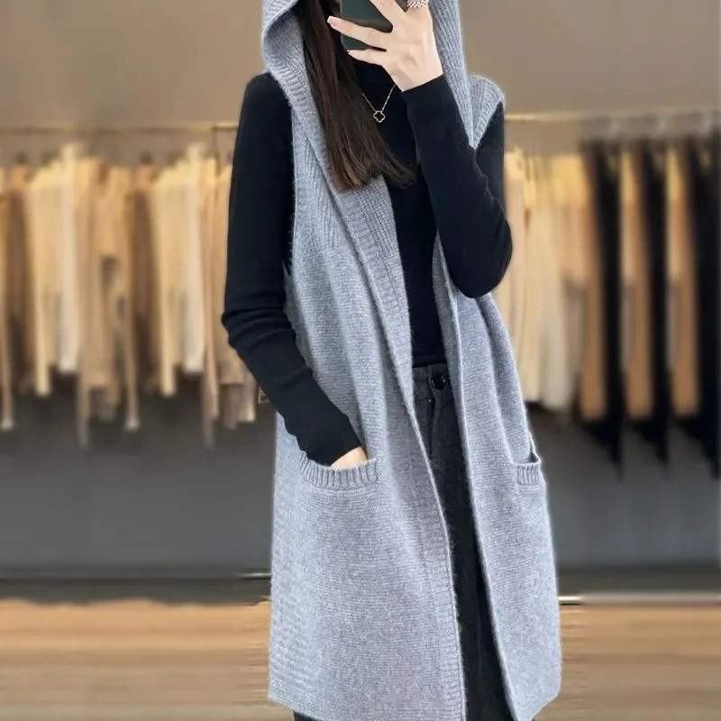 Korean Large Size 5XL Sleeveless Women Coat Spring Autumn Sweater Vest Female Jacket Medium Long Styles Waistcoat Lady Outwear