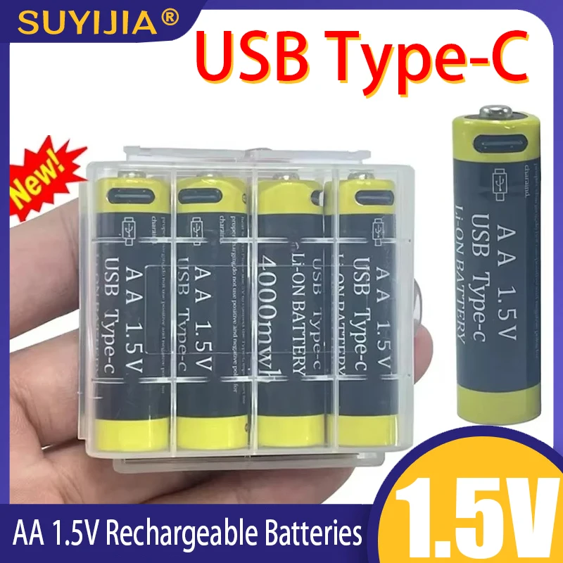 4000mWh 1.5V AA Battery Rechargeable Li-ion Battery for Mouse Remote Control Small Fan Electric Toy Batteries USB Type-C Cable