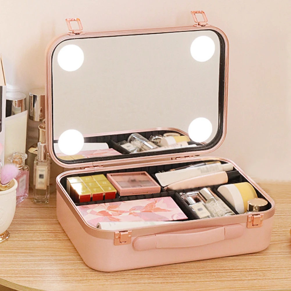 2023 New Smart LED Makeup Bag With Mirror Large Capacity Compartments Waterproof PU Leather Travel Cosmetic Case For Women