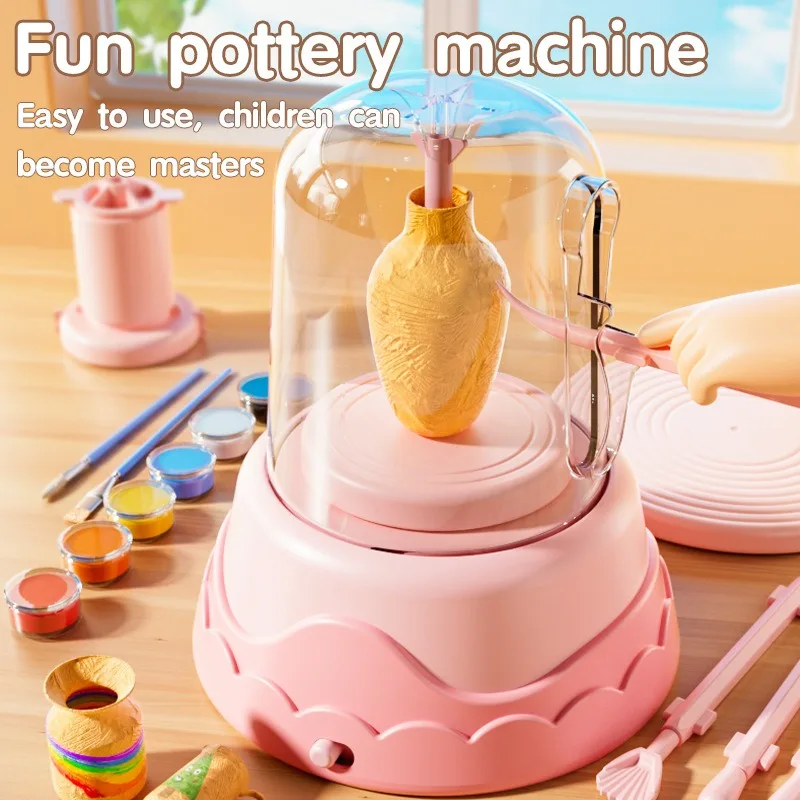Educational Games Diy Handmade Toys Painting Ceramic Pottery Making Machine Tools Kits with Pigment Aprons