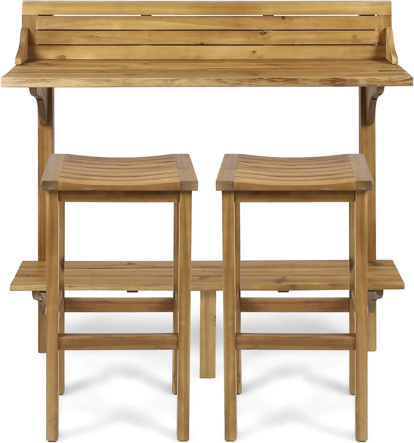 Comfort corner Caribbean Outdoor Acacia Wood Balcony Bar Set, 3-Pcs Set, Natural Stained Light Brown