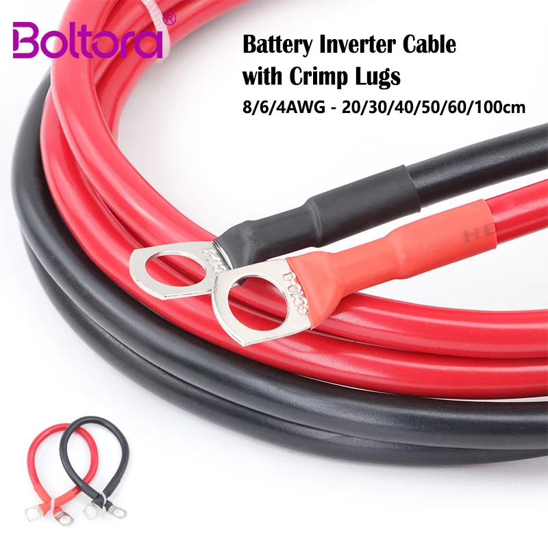 8/6/4AWG Battery Inverter Cable 20/30/40/50/60/100CM M8 Lug PVC Insulated RV Pure Copper Solar System UPS Car Connection Wire