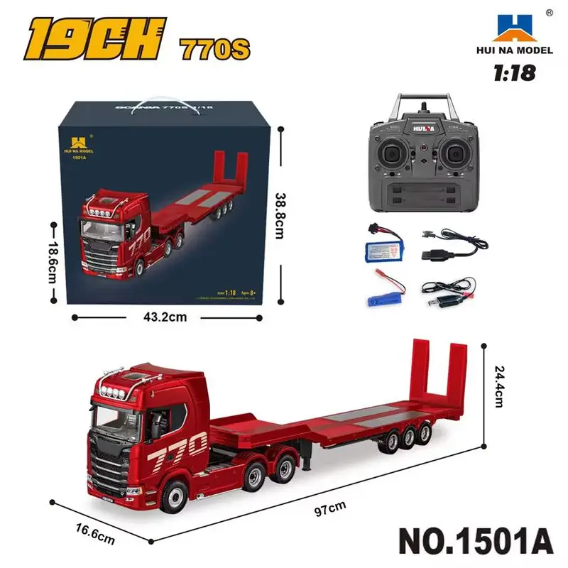Huina 1/18 19ch Rc Truck 1509/1501 770s Scania Alloy Tractor 2.4g Remote Control Engineering Trailer Truck With Light Sound Toys