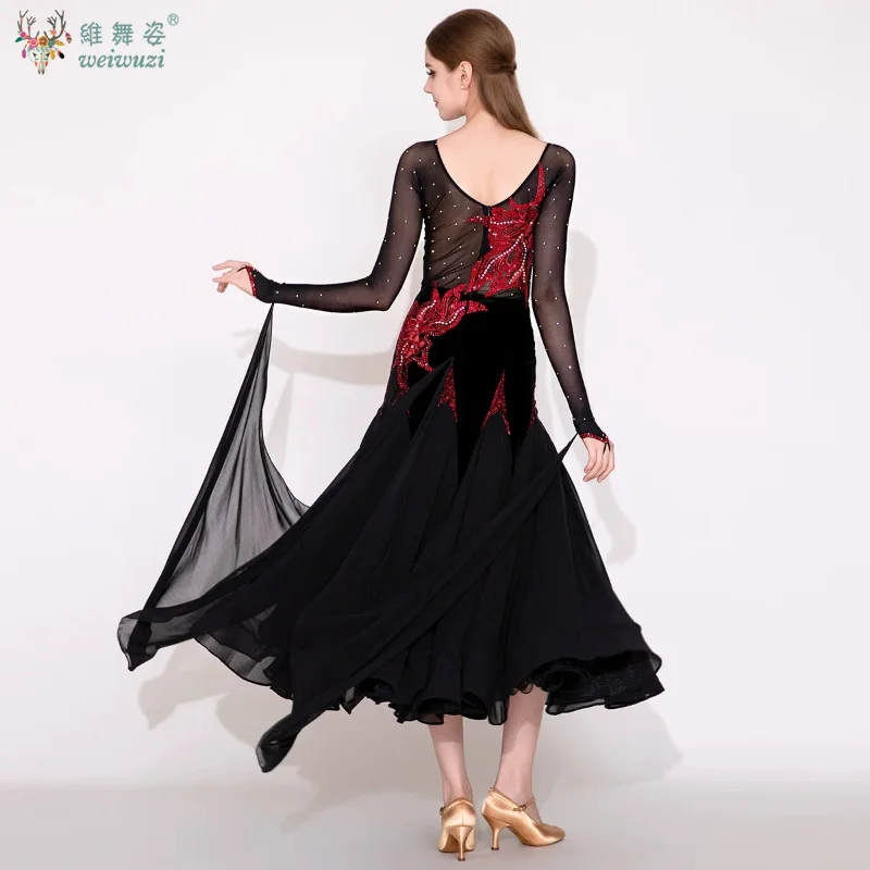 Advanced Black Standard Modern Dance Dresses Women High Quality Tango Waltz Dancing Skirt Ballroom Competition Dance Dress