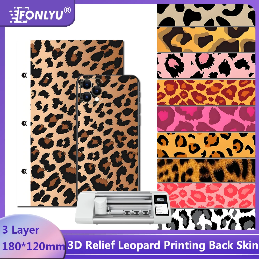 

FONLYU 50PCS 3D Relief Leopard Printing Back Sticker Skin for Mobile Phone Cutting Machine Rear Cover Decorative Protective Film