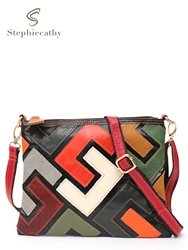 SC Luxury Colorful Leather Patchwork Handbags Women Vintage Casual Design Shoulder Purse Cross body Bag Wristlet Square Clutches