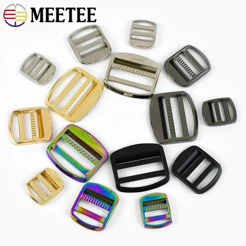 Meetee 2/4Pcs 19/25/32/38/50mm Metal Tri Glide Buckle Bag Strap Adjuster Hook Webbing Backpack Belt Clasp Hardware Accessories