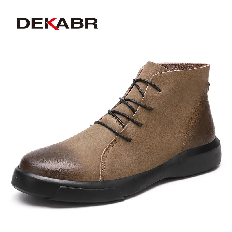 DEKABR Fashion Autumn Winter Men Boots Genuine Leather Handmade Ankle Boots Outdoor Waterproof Men Business Banquet Leather Boot