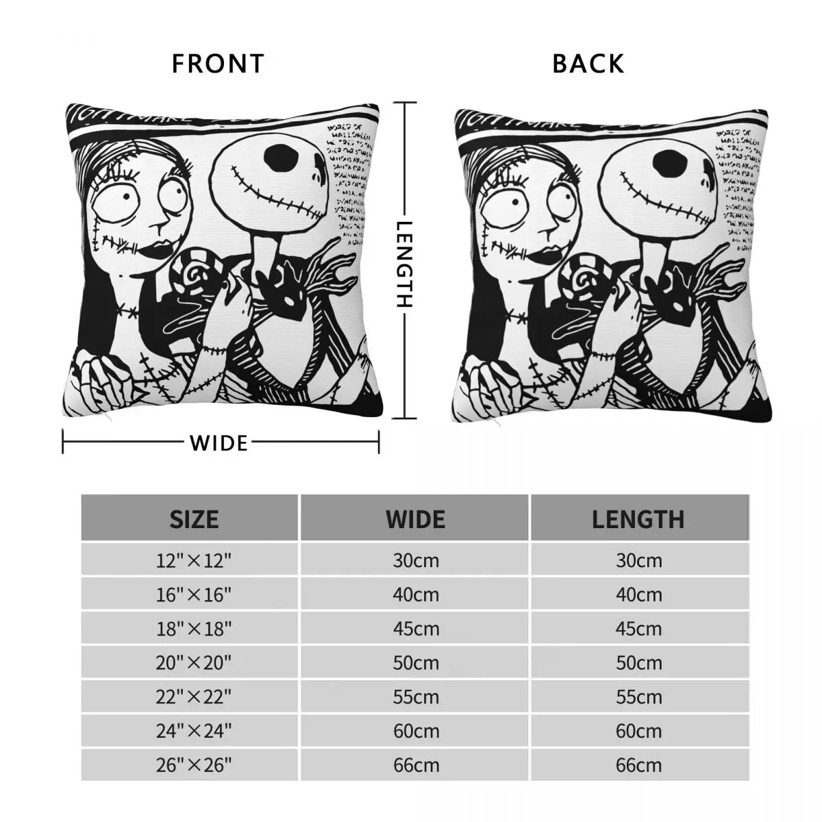 كابوس قبل عيد الميلاد كيس وسادة مربع جاك سكيلينجتون سالي هالوين هدية وسادة تغطي ديكور المخدة للسيارة