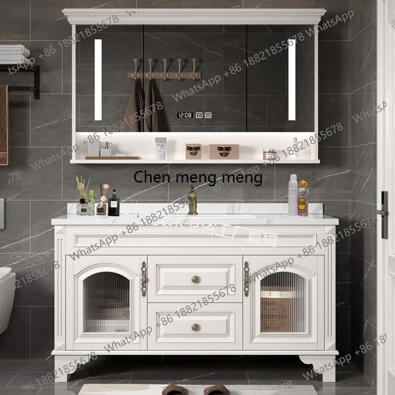 

New Chinese oak bathroom cabinet, bathroom, ceramic integrated basin, sink, solid wood face wash basin
