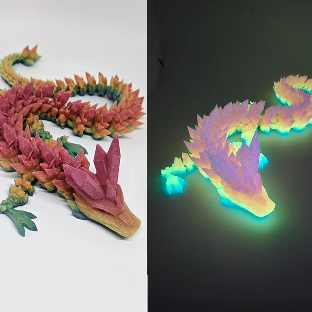 3D Printed Model Toys Luminous Dragon Multi-joint Ornament Kids Toys Realistic Animal Figures Decorative Desktop Boys Gifts