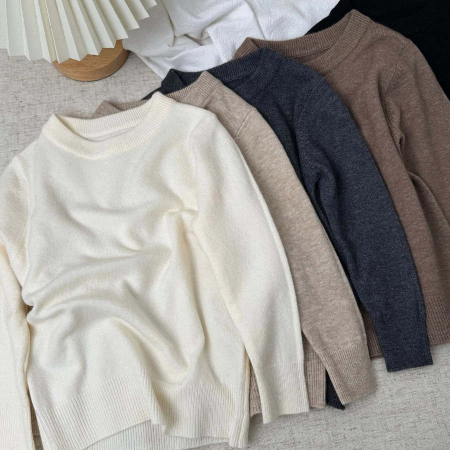 Kids Crew Neck Sweater Wool Blend Knit Long Sleeve Pullover Soft Warm Fall Winter Basic Top for Boys Girls School Daily Wear