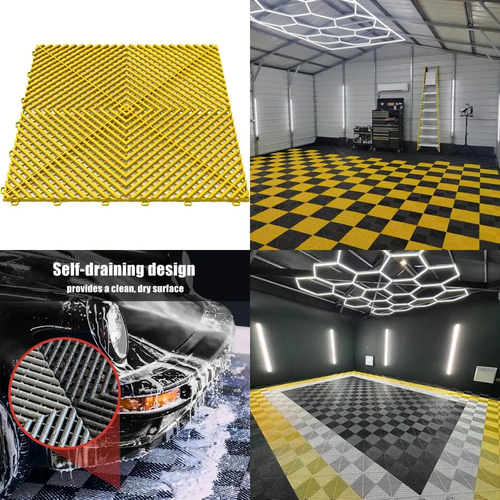 Azulejos de plástico entrelazados antideslizantes para suelos de garaje, 15,7x15,7, ideales para organización, almacenamiento y ventilación de garaje-Enha