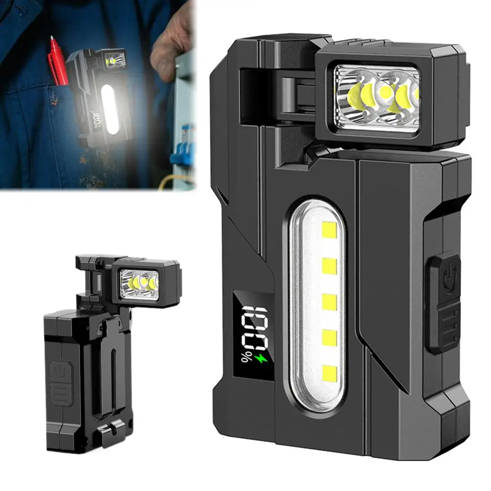 Mini Flashlight Ajustable-angle USB Rechargeable Multifunctional Flashlights Portable Outdoor Red and Blue Warning Work Lights