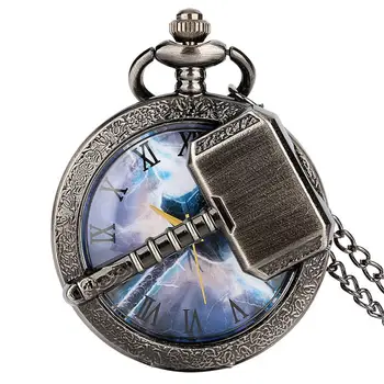 Marvel Thor 'S Hamer Comics Movie Hollow Krachtige Ontwerp Quartz Zakhorloge Thunder Hanger Antieke Cosplay Geschenken Voor Mannen Fans
