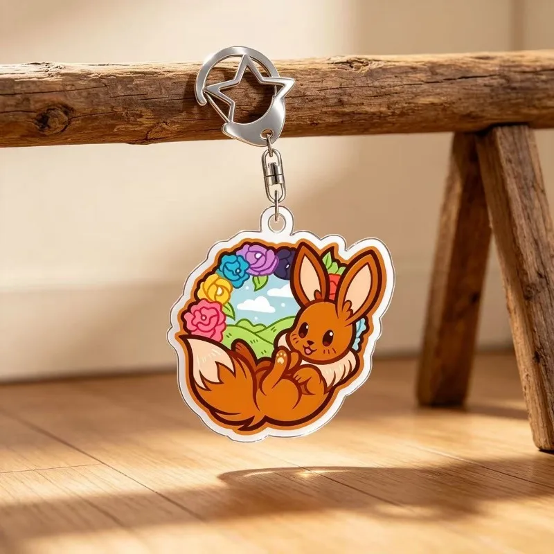 For Pokemon Elf Vaporeon Flareon Eevee Umbreon Glaceon Jolteon Acrylic Selfmade Original Cute Cartoon Anime Keychain Pendant