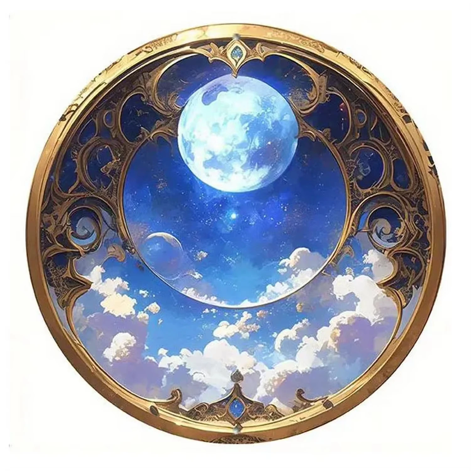 لافتة معدنية مسطحة كلاسيكية على شكل قمر كوني ثنائية الأبعاد - ديكور جداري سماوي عتيق مع نجوم جالاكسي للمنزل والمقهى والحديقة والمتينة في الهواء الطلق #4