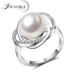 Real Freshwater Pearl Rings Women,White Black Adjustable Cultured Pearl Rings 925 Silver Jewelry Mom Birthday Gift