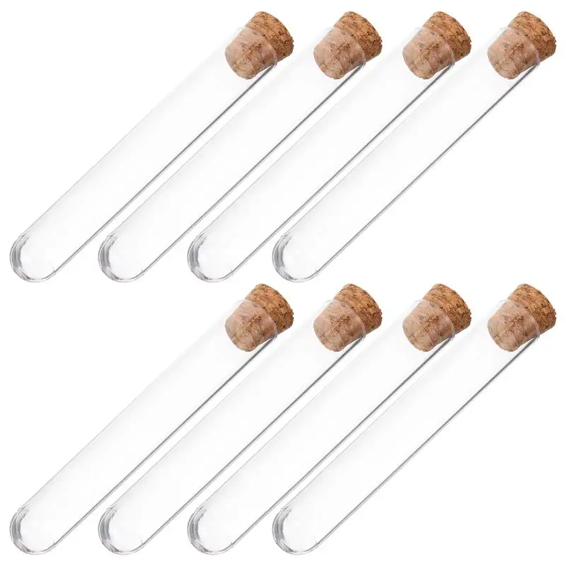 30PCS lab Test Tubes With Cork Clear Plastic Test Tube Wooden Plugs Test Bottle For Scientific Experiments Terrarium 7.8x1.3cm