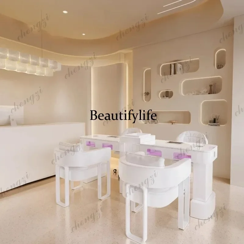 E182  Italian Minimalist Manicure Nail Table Light Colored Unique Beautiful Stylish Manicure Nail Table Premium Mesa Salon Furni