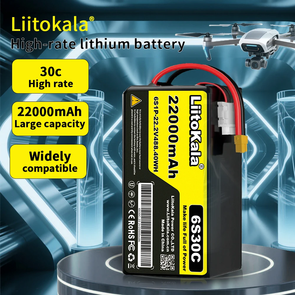 LiitoKala 6S 22.2V 30C 22.2V 22000mAh リポバッテリー 大型模型ヘリコプター、航空機、実験用ロボット、ダイナミクス用