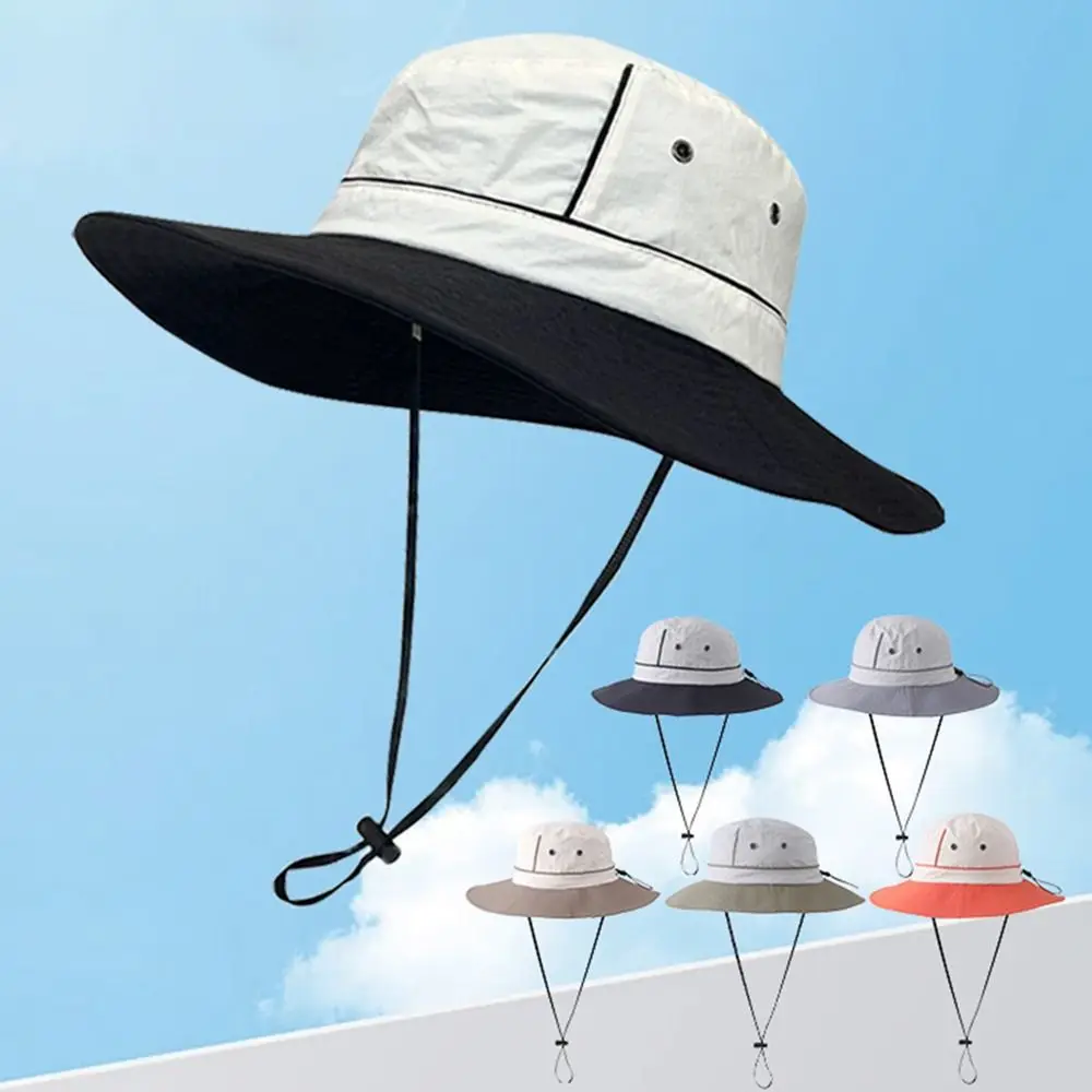 قبعة دلو كبيرة مضادة للأشعة فوق البنفسجية سريعة الجفاف للحماية من الشمس، قبعة صياد السمك قابلة للتنفس بحافة واسعة، قبعة بنما للمشي لمسافات طويلة