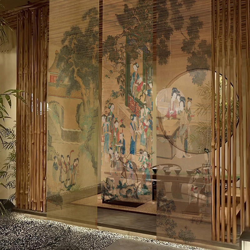 Zen Scroll Wall Art Painting Aesthetic Chinese Vintage Poster Semi-transparent Hanging Cloth Home Ancient Tea Room Decor