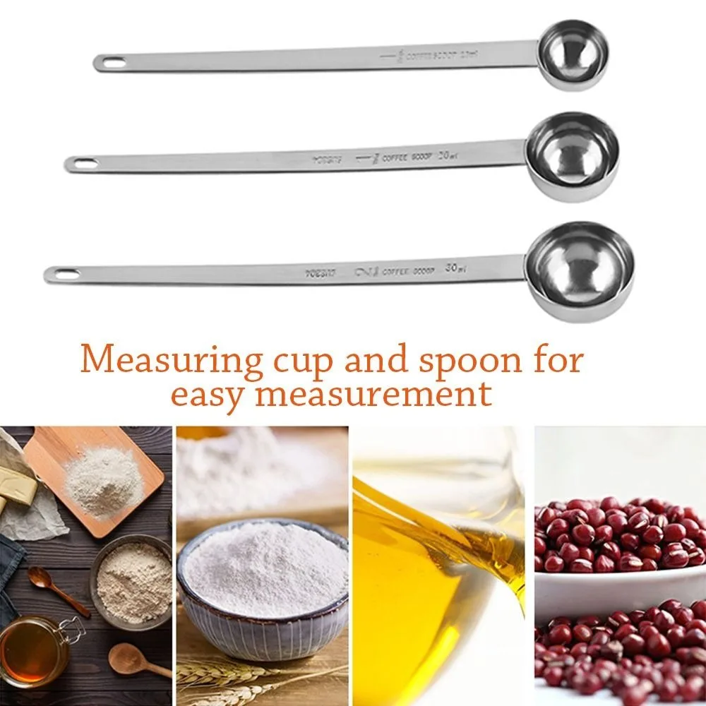 Stainless Steel Coffee Scoop Long Handle 5/10/15/20/25/30ML Measuring Tablespoon Thicken Coffee Measuring Spoon Powdered Milk