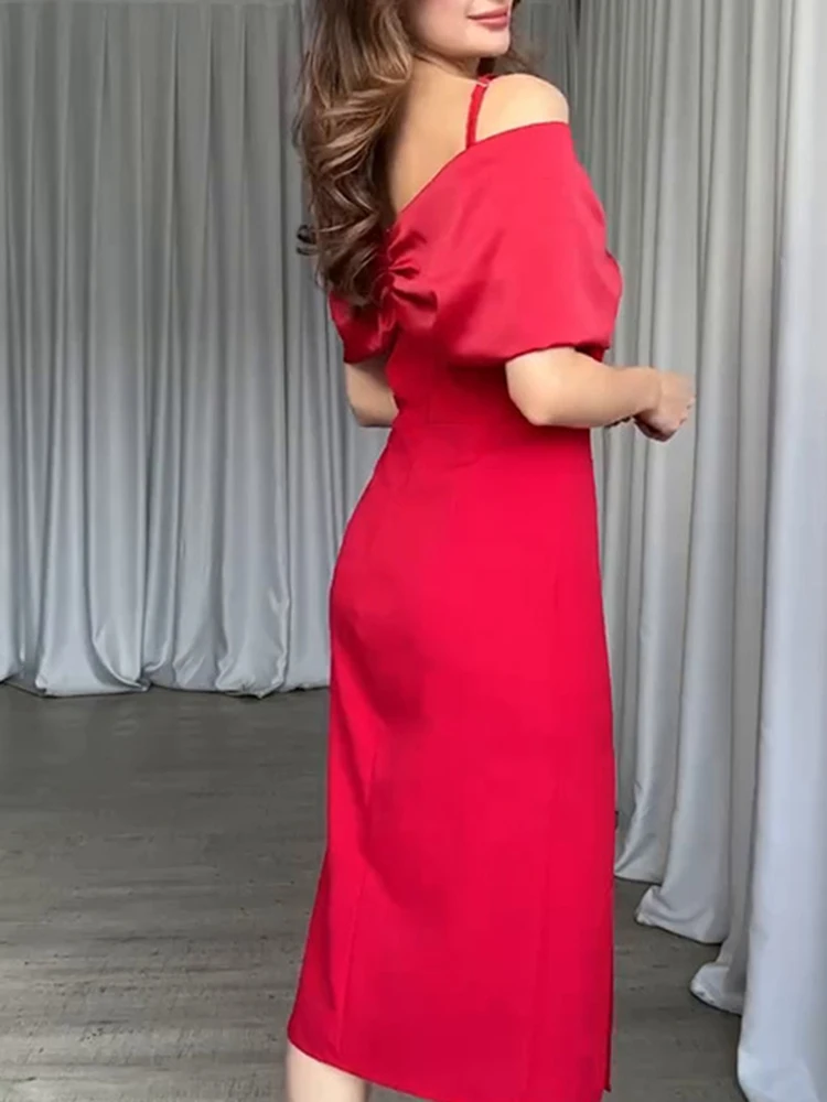 Sukienki z temperamentem, z wycięciami, luksusowe sukienki bankietowe z szalowym kołnierzem, dopasowane, modne satynowe sukienki wieczorowe z odkrytymi ramionami i wysokim stanem.