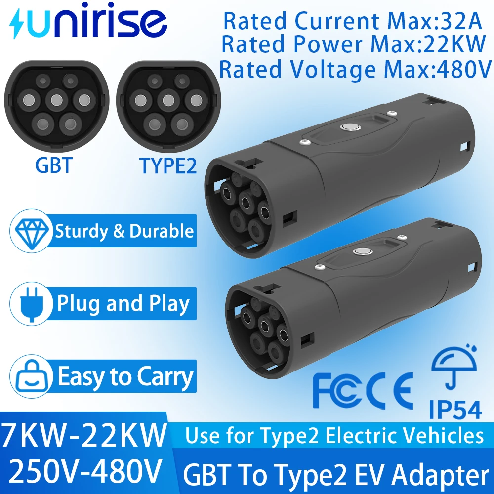 

Unirise GBT to Type2 EV Charger Adapter 32A 7KW/22KW For GB/T Charging connector Compatible with Type 2 Electric Car Converter