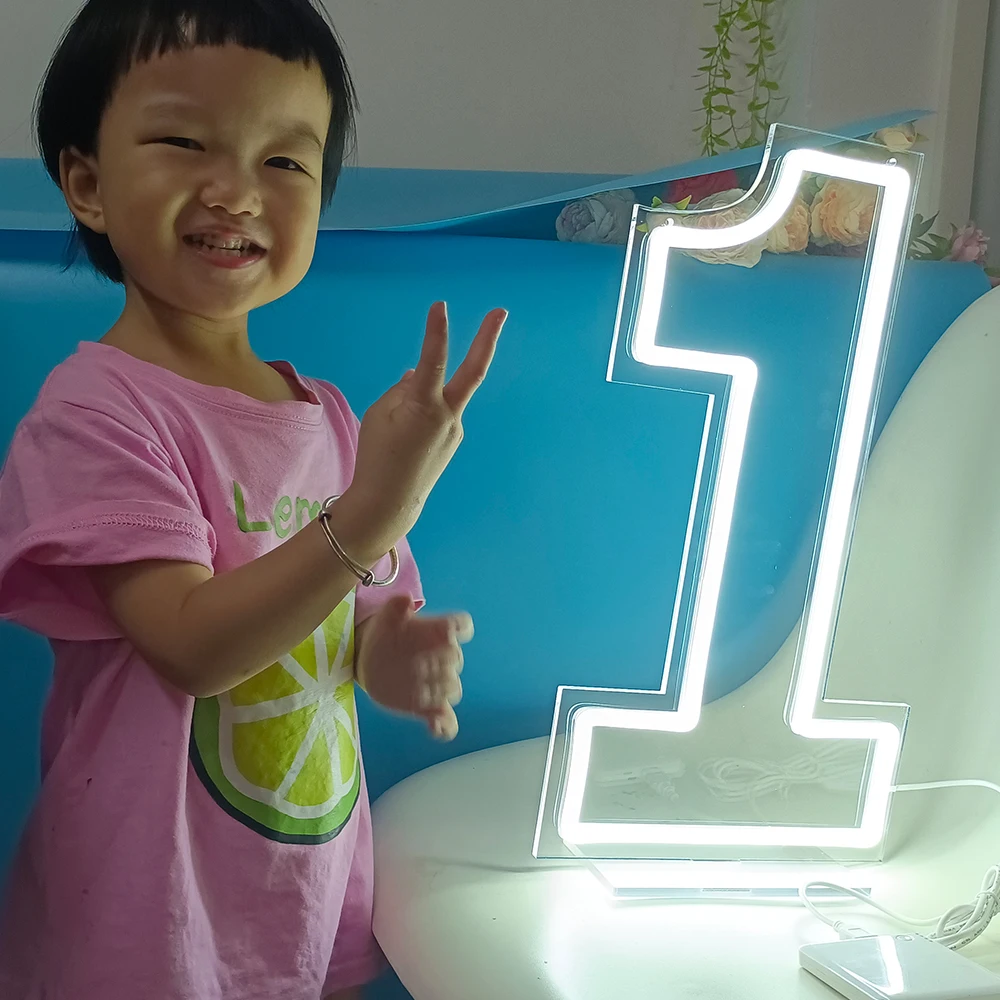 45cm Light Up Neon Number 1 2 3 4 5 6 7 8 9 0 Signs for Birthday Home Personalized Party Sign USB Powered with Dimmer lights