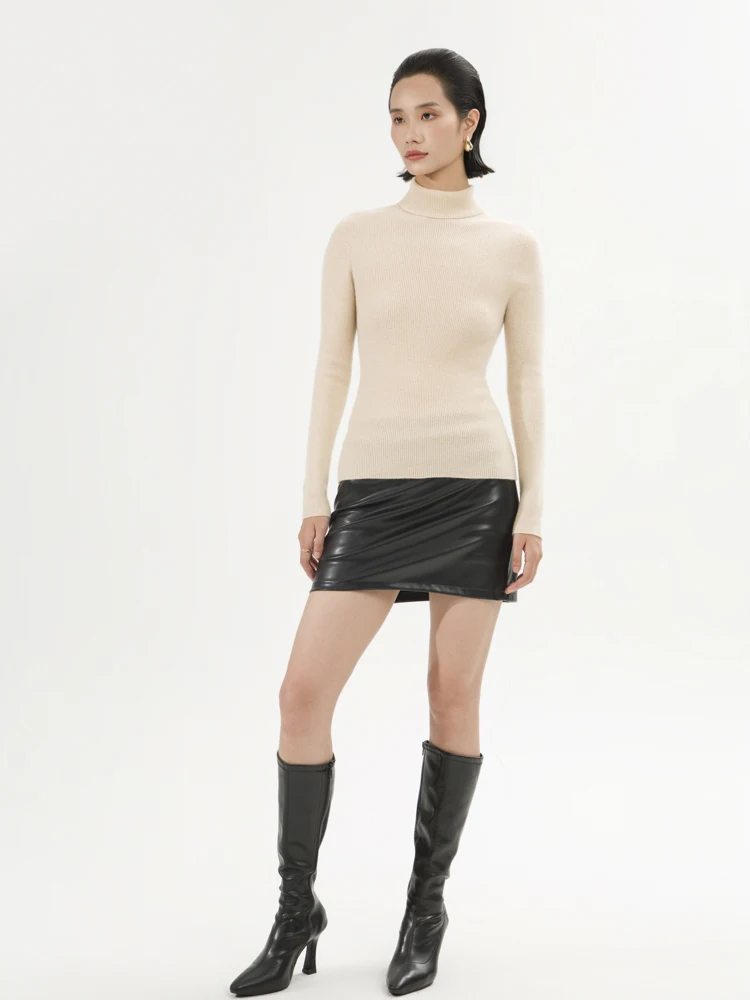 

100% кашемировый свитер, женский осенне-зимний облегающий пуловер с высоким воротом, базовый кашемировый трикотаж, однотонная, мягкая, приятная для кожи одежда