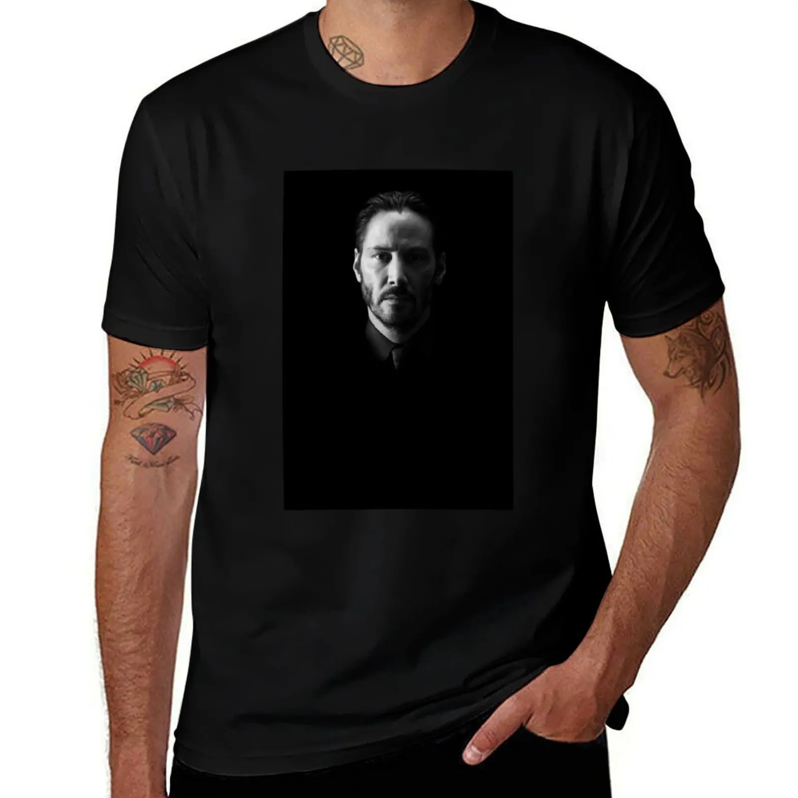 Keanu R. Photo Sticker T-Shirt Everyday Wear Basic Short Sleeve Top T-Shirt
