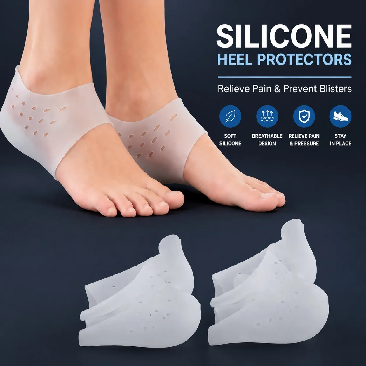 Invisible Height Increase Silicone Socks Gel Heel Pads Orthopedic Arch Support Heel Cushion Insoles Foot Massage Pad Unisex