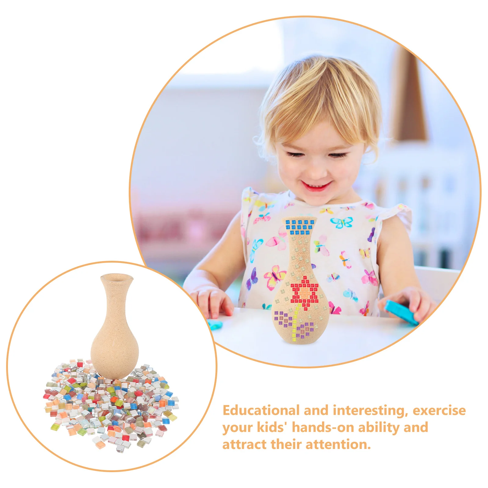 

1Set DIY Mosaic Flower Vase Wooden Handmade Holder Craft Kit for Develop Creativity Parent- Interaction Decor