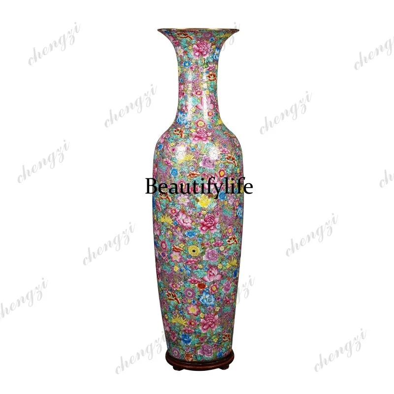 High-end hand-painted ceramic vase Jingdezhen living room villa hotel floor-to-ceiling ornament housewarming gift
